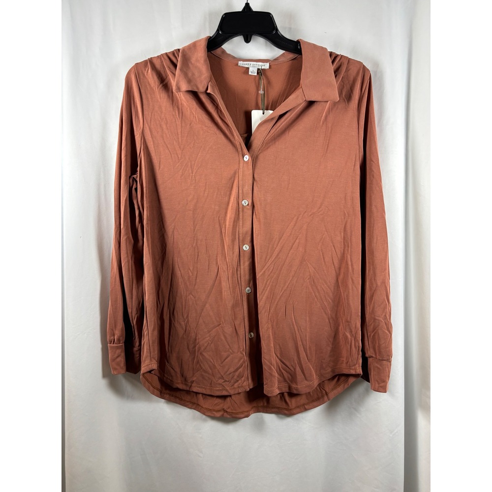 Green Envelope Los Angeles Terracotta Modal Blend Button Down Top Large NWT